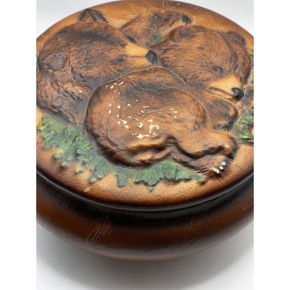 Tannereye Leathered Covered Box Bears on Lid Used - Picture 3 of 15